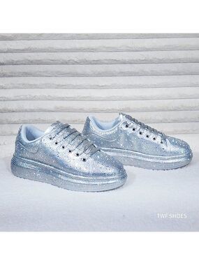Dazzle Cush Silver Iridescent Rhinestone Platform Sneakers Tennis Shoes